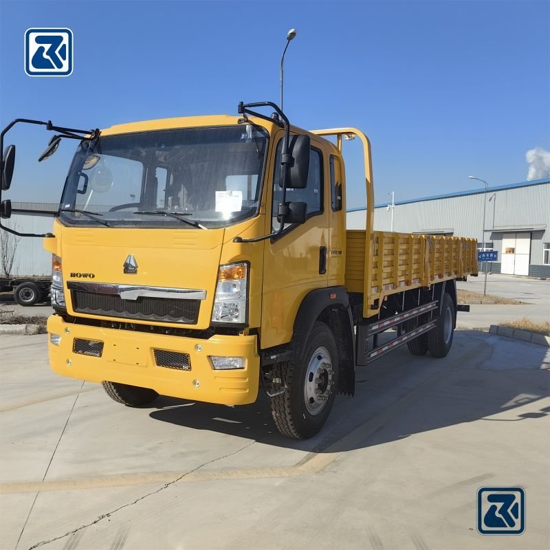 Vista de ângulo frontal do HOWO 4x2 Light Cargo Truck com foco no design dos faróis e da grelha.