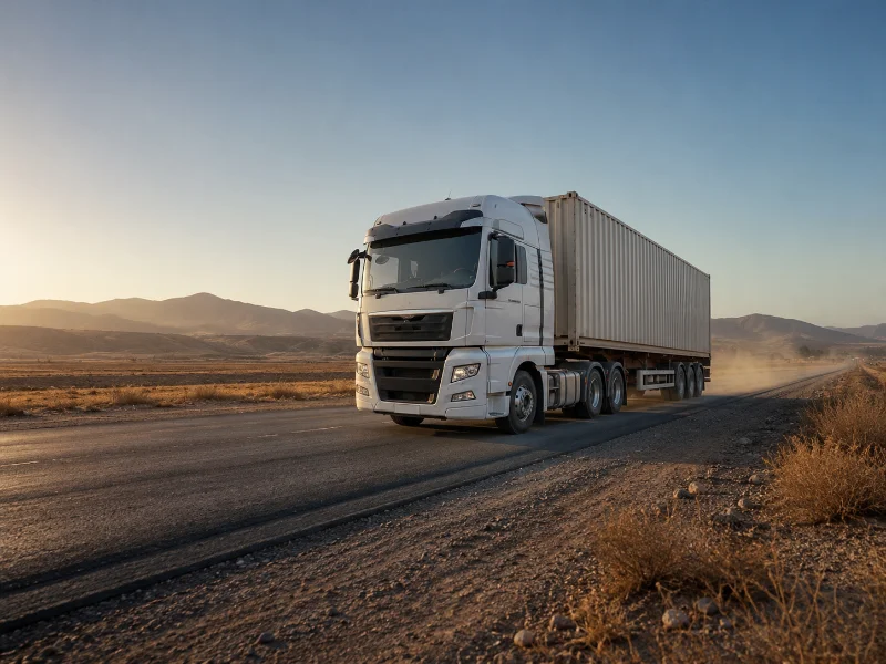 Trator SITRAK 6x4 carregado puxando um reboque contêineres em uma rodovia de mercado de exportação em configuração Euro V