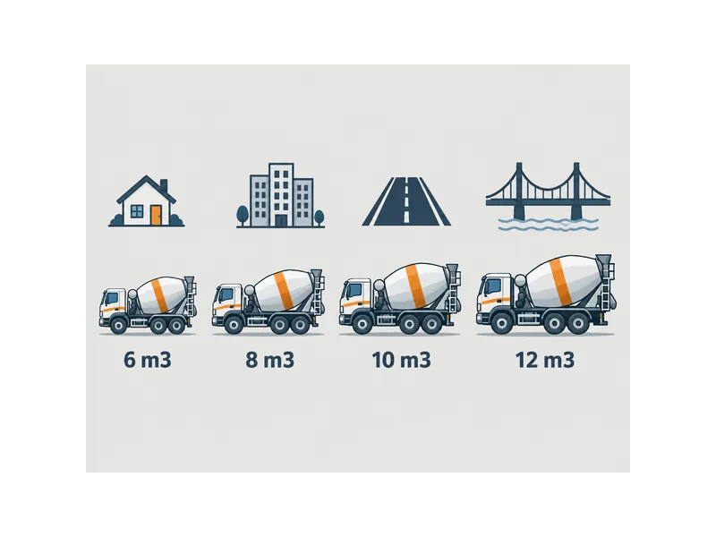 Opções de capacidade do caminhão betoneira HOWO, de 6 a 12 metros cúbicos, adequadas ao tamanho do projeto